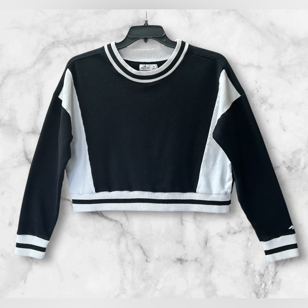 Hollister Black White Colorblock Cropped Sweater Knit Size M - Picture 2 of 11